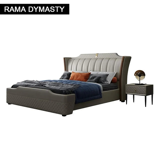 RAMA DYMASTY genuine leather soft bed modern design bed/ fashion king/queen size bedroom furniture