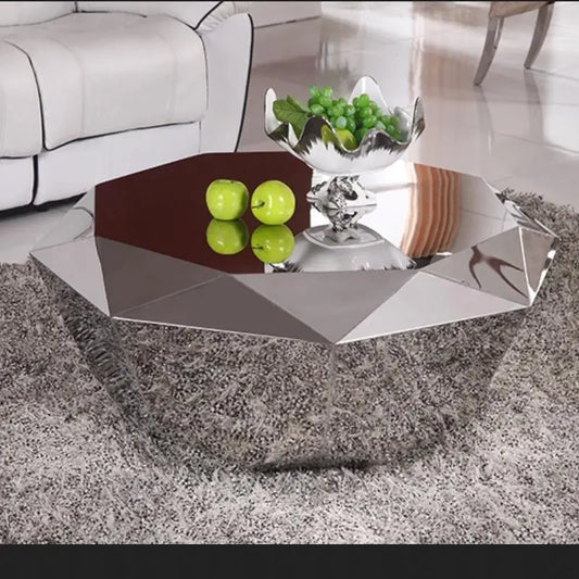 U-BEST Luxury furniture stainless steel diamond shape center coffee table ,Polygonal Metal Mirror Smooth Diamond Coffee Table