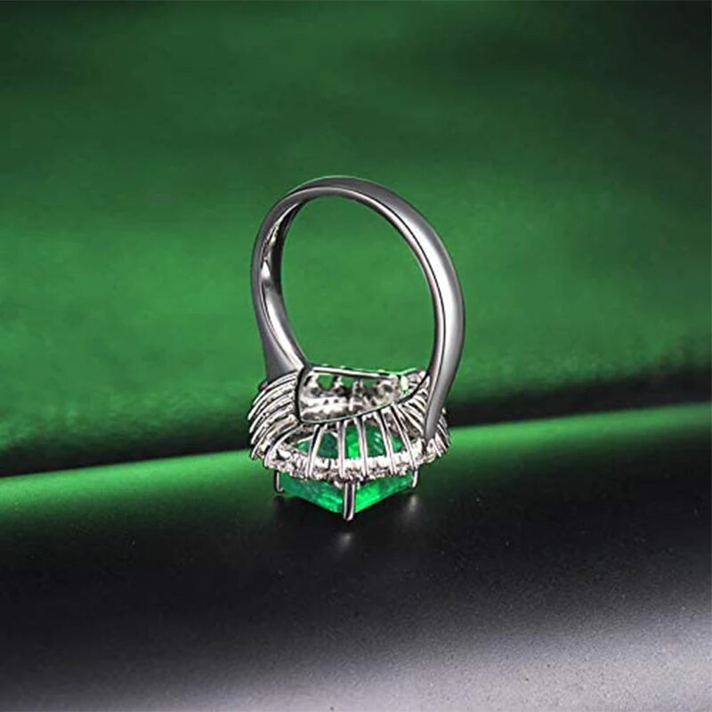 LOVERJEWELRY Emerald Ring 18Kt White Gold Natural Green Emerald Gemstone SI Diamonds Wedding Engagement Emerald Rings For Women