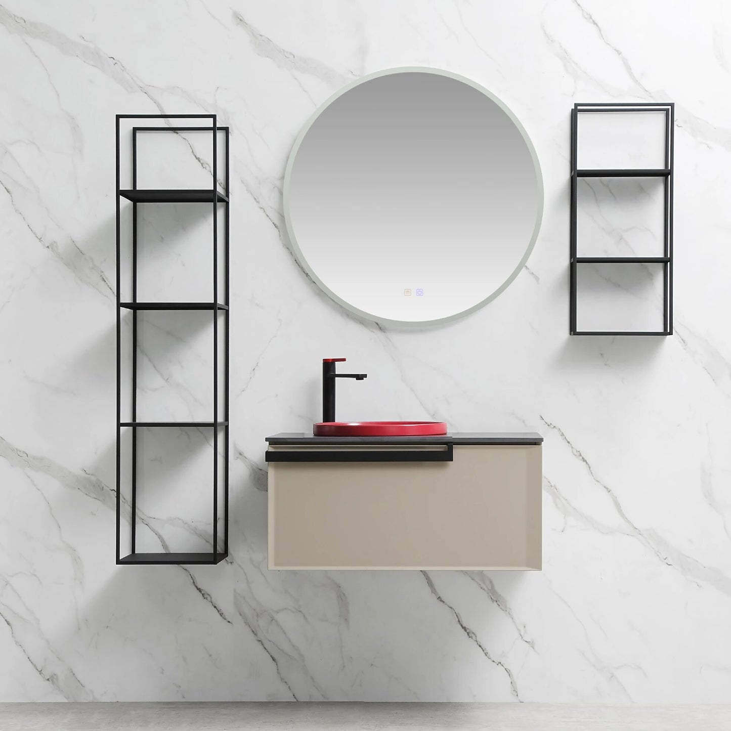 Bathroom furniture, light luxury solid wood bathroom cabinet, ceramic basin, LED mirror, combined bathroom cabinet