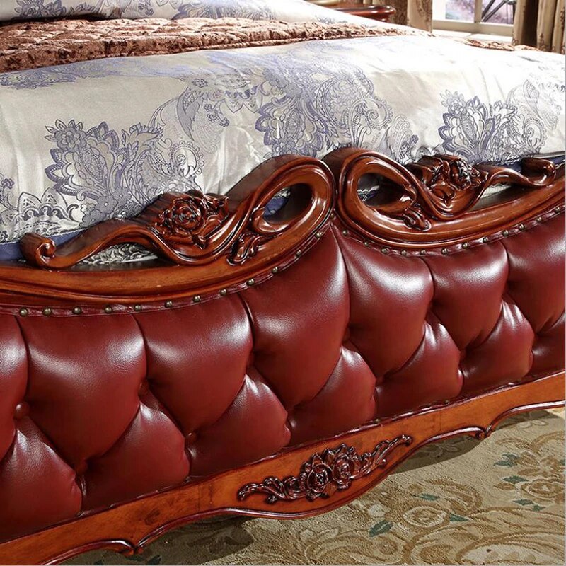 modern european solid wood bed 2 people  Fashion Carved  leather  french bedroom furniture xhc0014