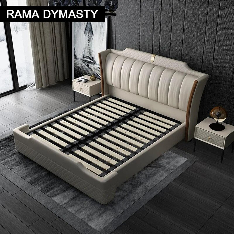 RAMA DYMASTY genuine leather soft bed modern design bed/ fashion king/queen size bedroom furniture