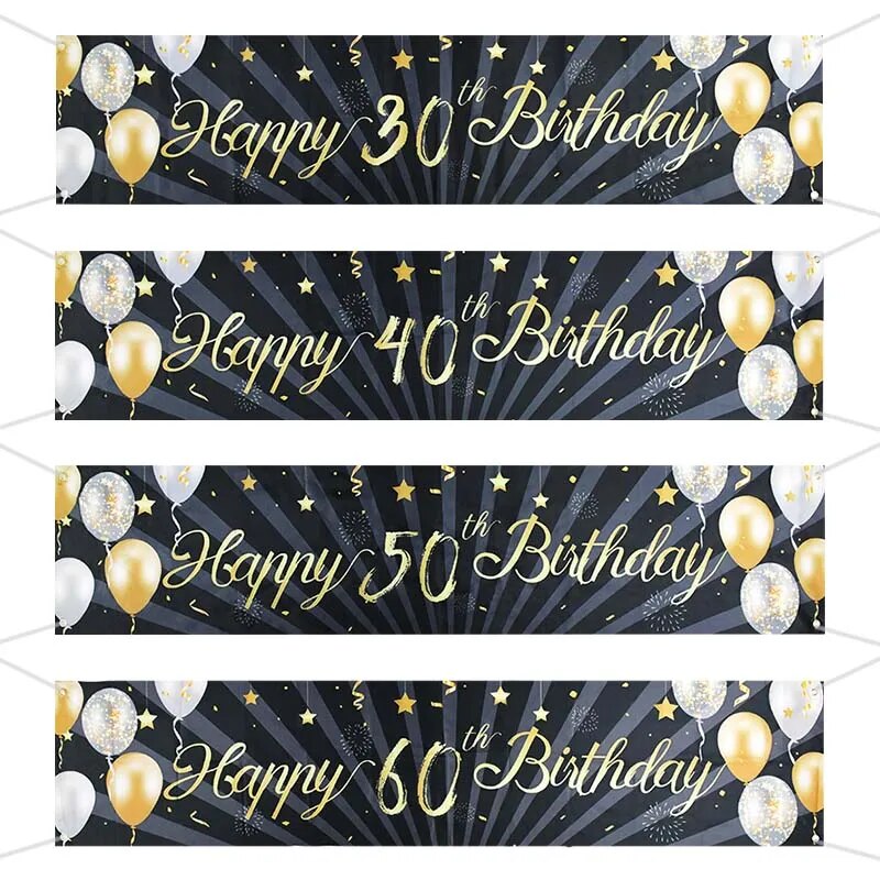 30 40 50 60 Years Old Birthday Backdrop Decor Happy 30th Birthday Banner Garland For Adult Black Gold Party Supplies Photo Props