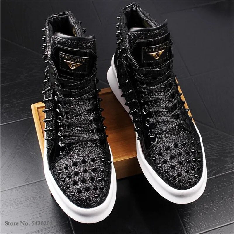 Luxury rivet Men's shoes designer sneakers men punk high tops gold light bottom Casual Platform shoes zapatillas hombre