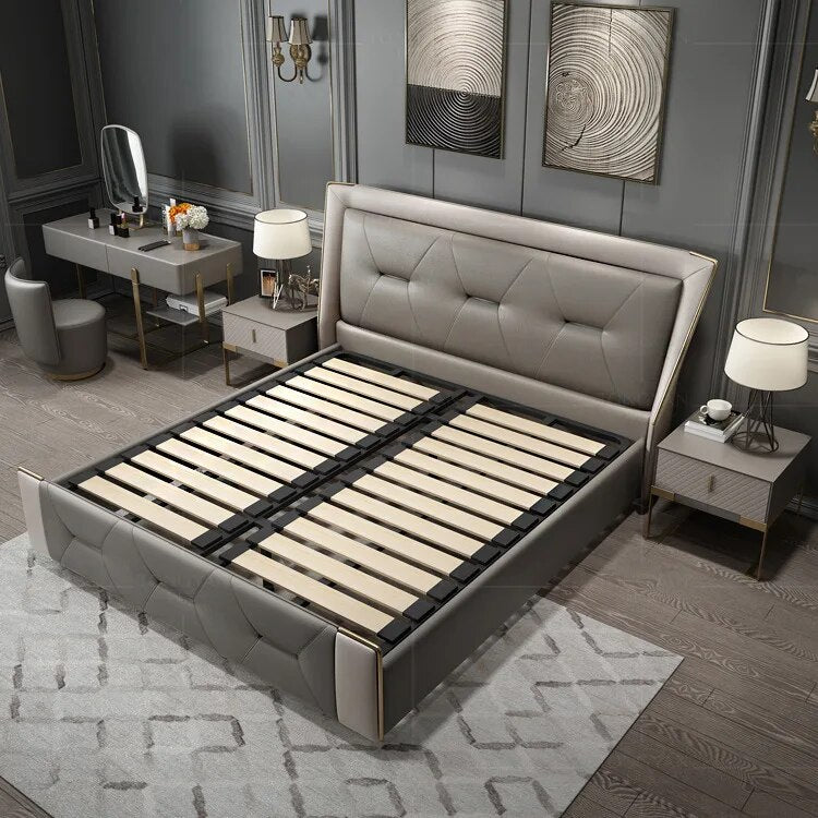 light luxury king-size bed Hong Kong style minimalist bed minimalist modern master bedroom double bed wedding bed furniture