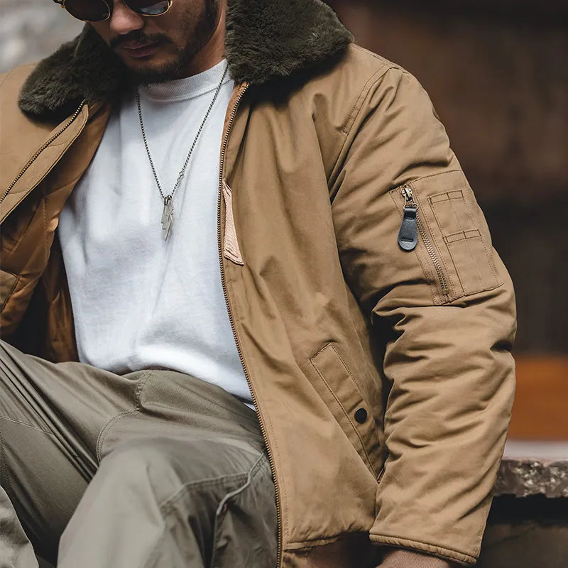 Maden Winter B15 Jackets Men American Retro Bomber Air Force Bomber Jacket Coat Fall Padded Fleece Collar Coats Men's Clothing