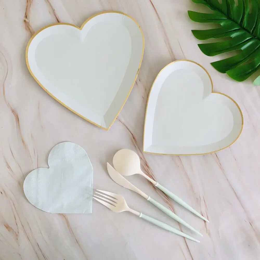 Heart-shaped Disposable Tableware Set Paper Plate Cups Wedding Decor Happy Birthday Valentine's Day Baby Shower Party Decor