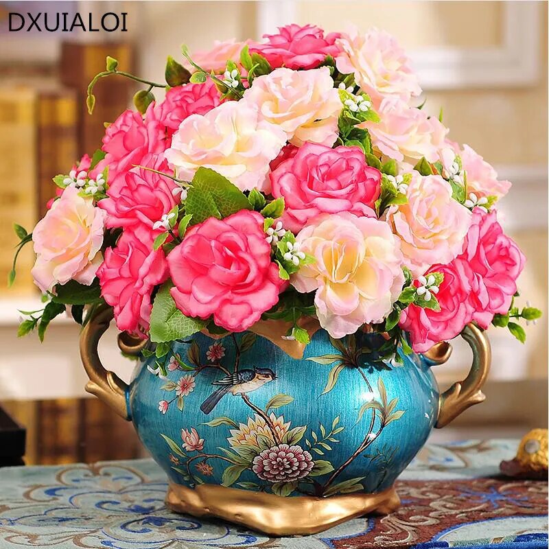 European Resin Retro Houses Office Tablepans Artificial Flowers Christmas Decorations Wedding Decorations Handicrafts vase