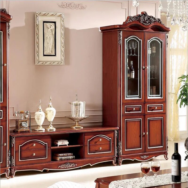Antique High Living Room Wooden furniture lcd TV Stand set p10246