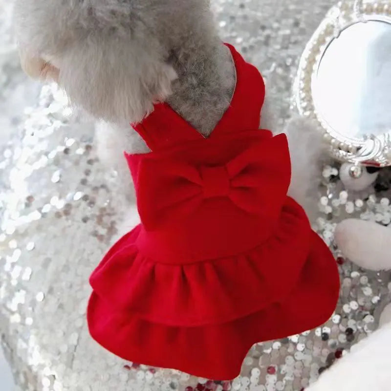 Princess Dog Christmas Bow Skirt Pets Cat Warm Dog Woolen Dress Vest Coat Puppy Sweater Pet Apparel For Chihuahua Yorkie S-XXL