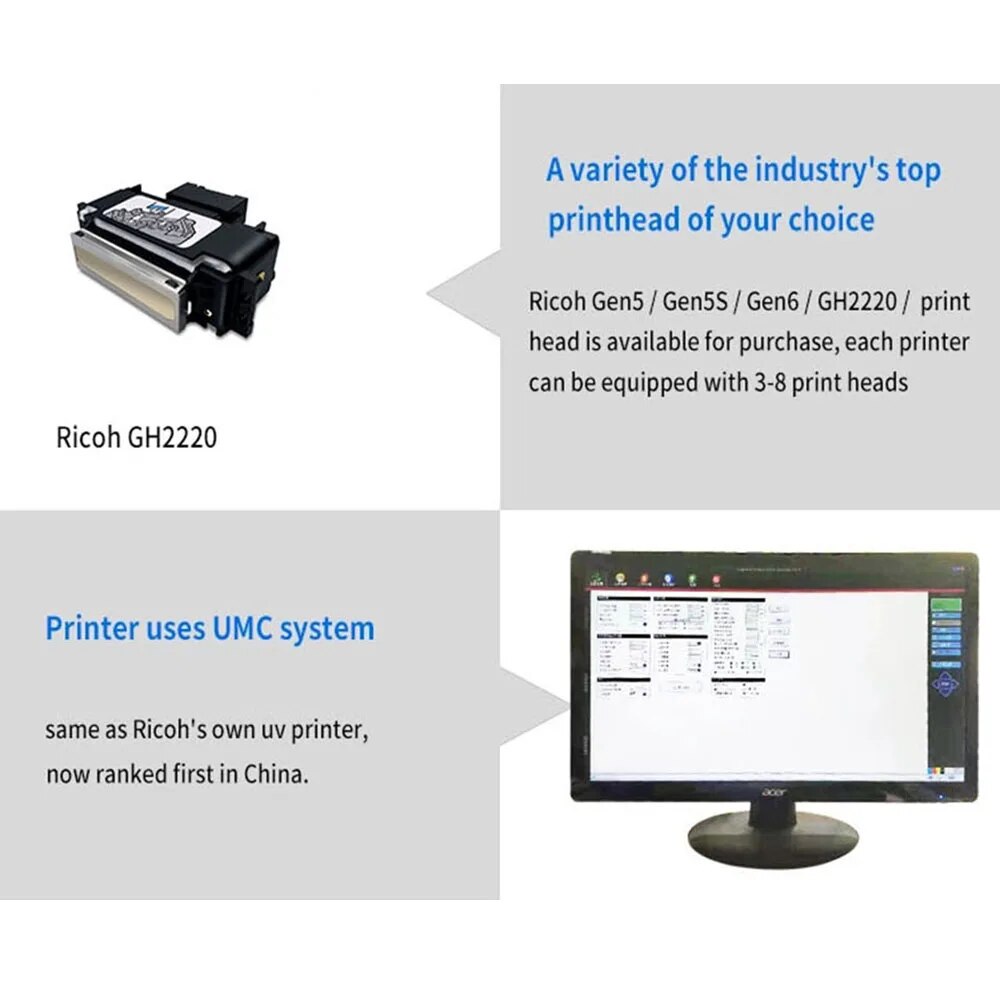 Multifunction UV Printer Large Format Inkjet UV Flatbed Printer with Ricoh GH2220 Printhead Varnish 3D Embossed Texture Printing