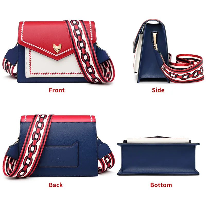 FOXER Brand Women Messenger Crossbody Bag Lady Colorful Panelled Flap Designer Shoulder Bag Small Split Leather Purse for Female