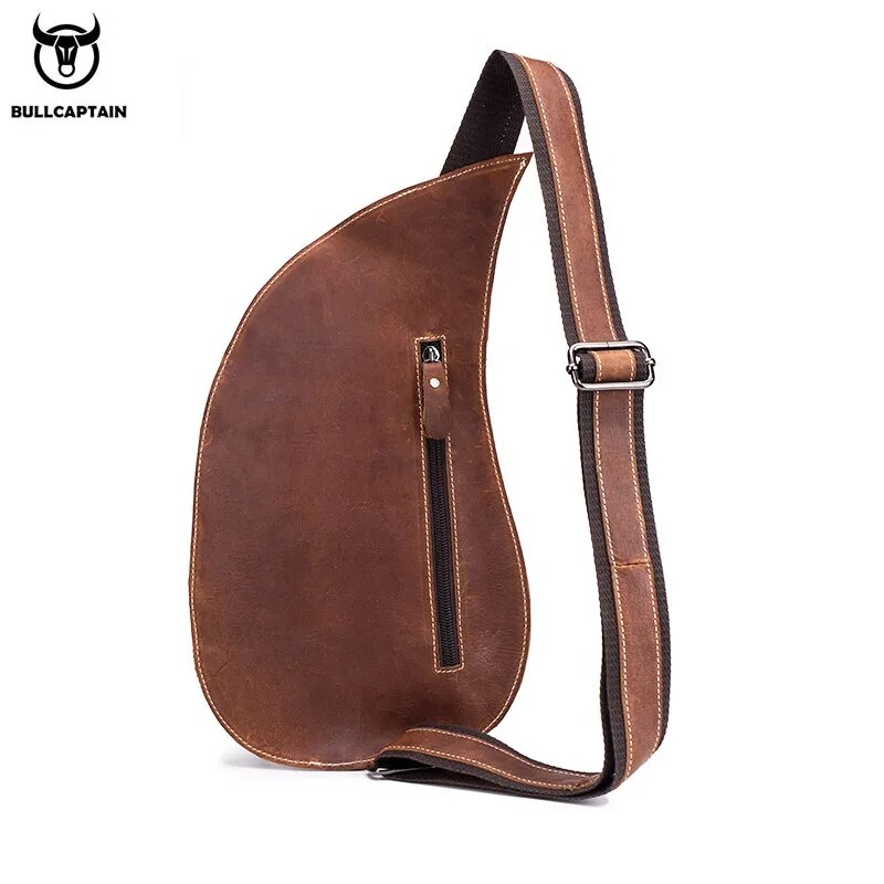BULLCAPTAIN Leather Crossbody Bag Men Crazy Horse Leather Chest Bags New Fashion Multi-Function Card Bag's Mobile Phone Bages