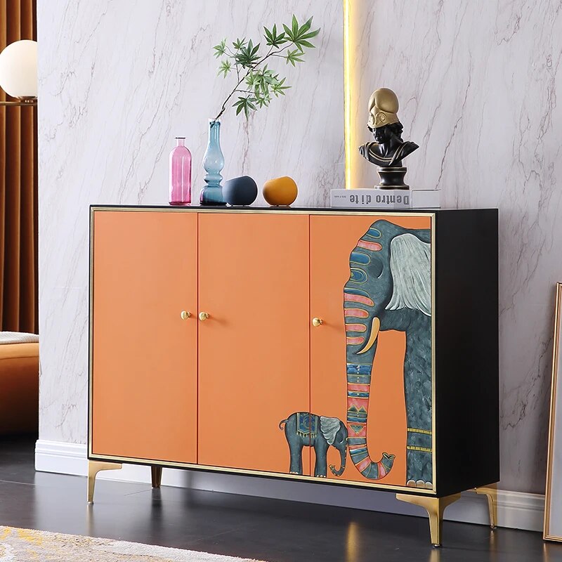 Italian minimalist light luxury door cabinet modern simple living room locker stainless steel side cabinet living room furniture