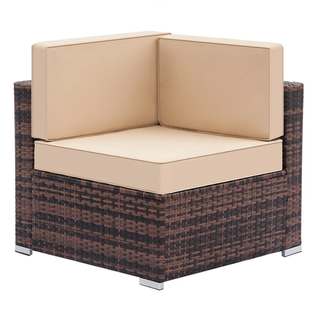 Patio Furniture Set Fully Equipped Weaving Rattan Sofa Set with 2pcs Corner Sofas & 2pcs Single Sofas & 1 pcs Coffee Table Brown