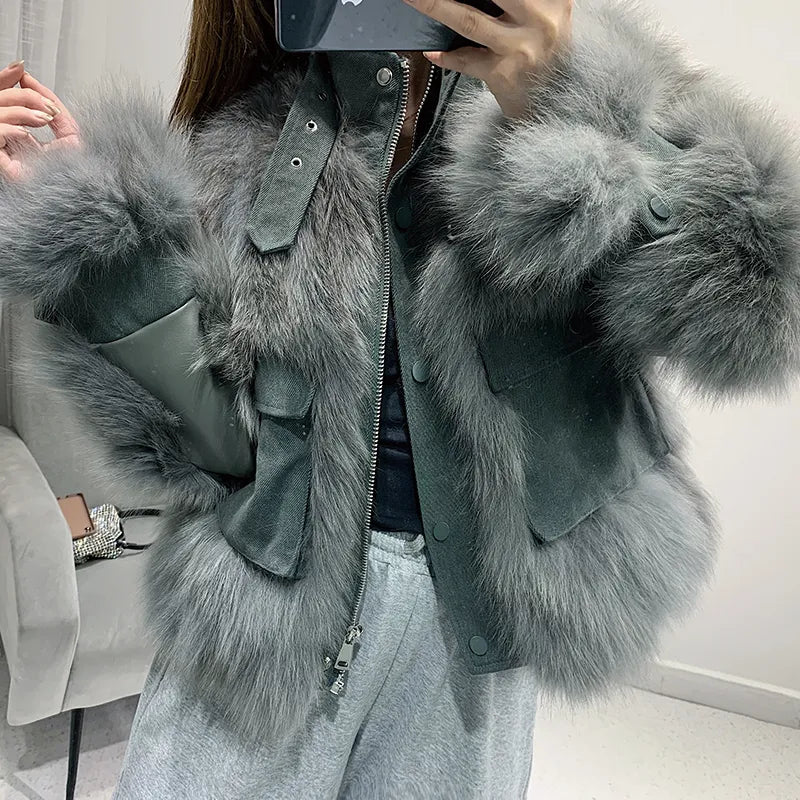 Fashion Super Quality Real Fox Fur Coat Autumn Winter Female Jacket Vintage Elegant Women's Clothing Mulheres Casacos Zjt1641