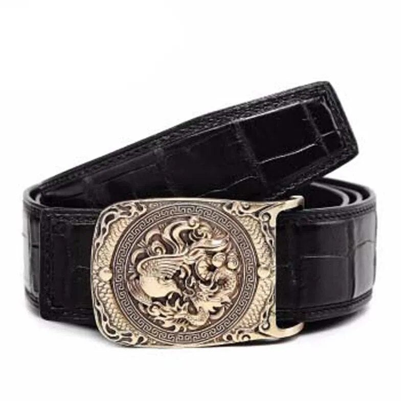 VVBrown  male  crocodile belt  brass  longfeng  Smooth buckle  belts for male  business  Plate buckles  Men belt crocodile skin