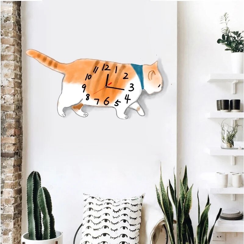 Cat-shaped wall clocks, silent wall clocks decorated houses, Christmas gifts Yoro