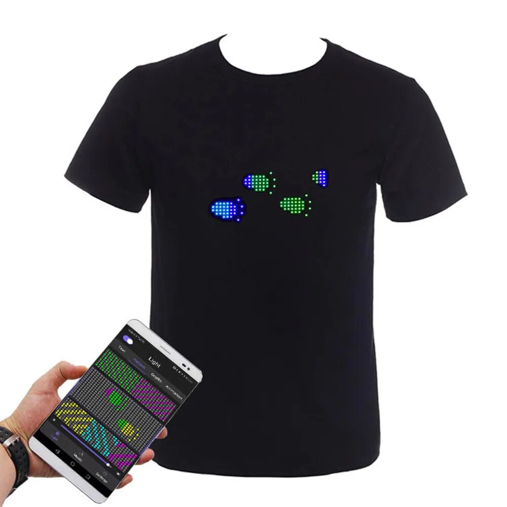 12pcs/lot Bluetooth Programmable Led T-shirt Dj LED Tshirt Built-in Battery Scrolling Text Animation Message Matrix Display