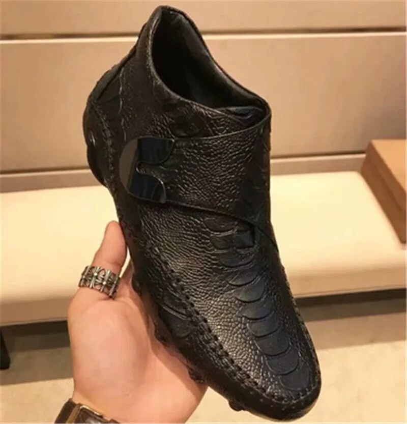 New Men's Shoes Fashion Crocodile pattern Men's High Help Shoes Fashion Short Boots Leisure Soft Boots