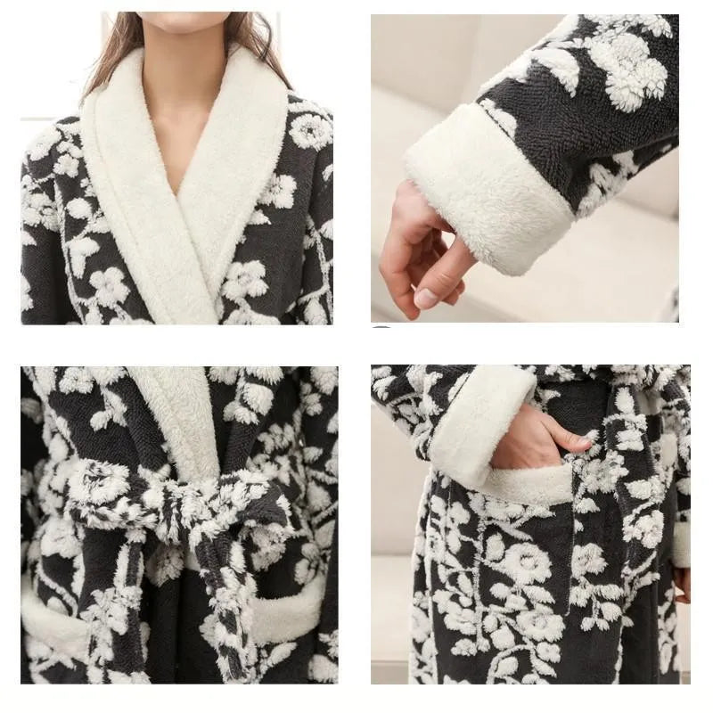 CEARPION Lovers Robe Women Winter Flannel Bathrobe Thicken Warm Kimono Bath Gown Sleepwar Night Wear Plus Size 3XL Nightgown