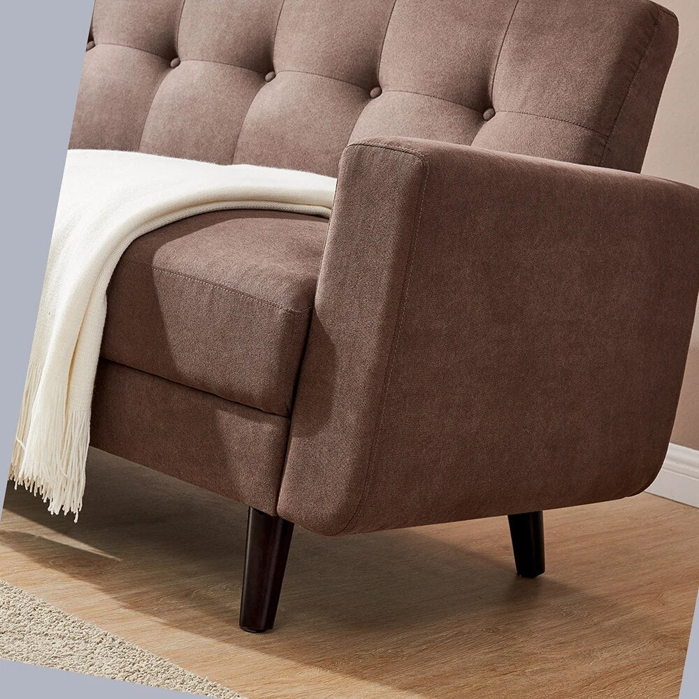 Mid-Century Ployester Fabric Sofa Hardwood Frame 79"Lx30"Wx33"H for Living Room Indoor Furniture Brown[US-Stock]