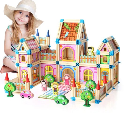 DIY Wooden Dollhouse Kids Assemble Family DollHouse Castle Toys With Car Colorful Casa Doll Houses Wood Toys For Children Gifts