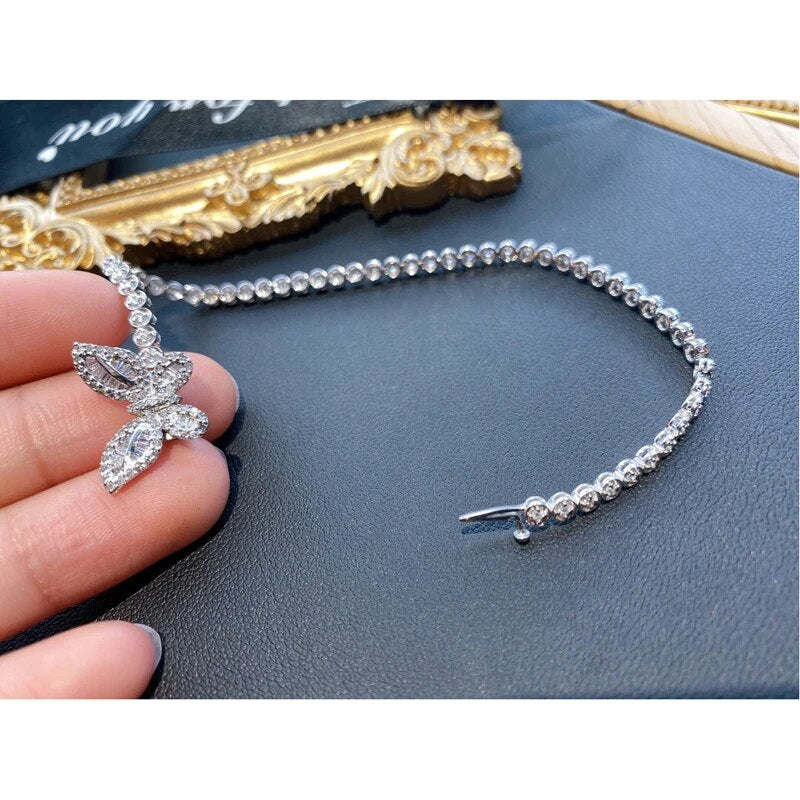 Aazuo Real 18K Pure Solid White Gold Real Diamonds 1.0ct Butterfly Tennis Bracelet For Woman Upscale Trendy  Engagement Party