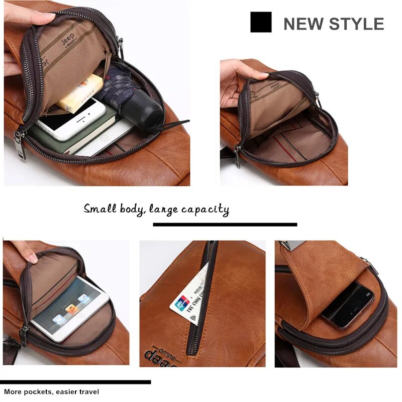JEEPBULUO BRAND Chest Bag Men Sling crossbody bag Man's Crossbody Bag Split Leather High Quality For Man
