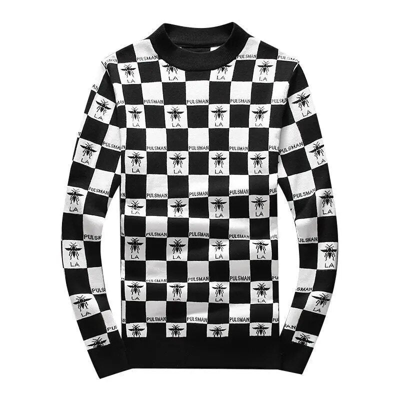Men's 2021 Autumn and Winter New Thick Plaid Printing Long-sleeved Men's T-shirt Enlarged T-shirt Khaki Graphic Men's Clothing