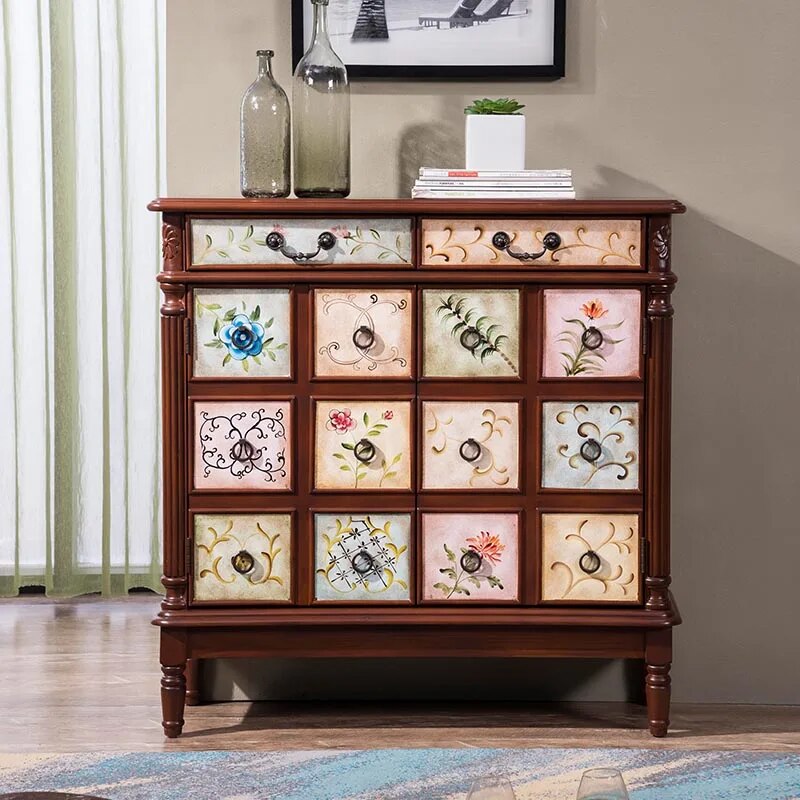American-style shoe cabinet door painted partition cabinet solid wood European-style entrance shoe cabinet furniture living room