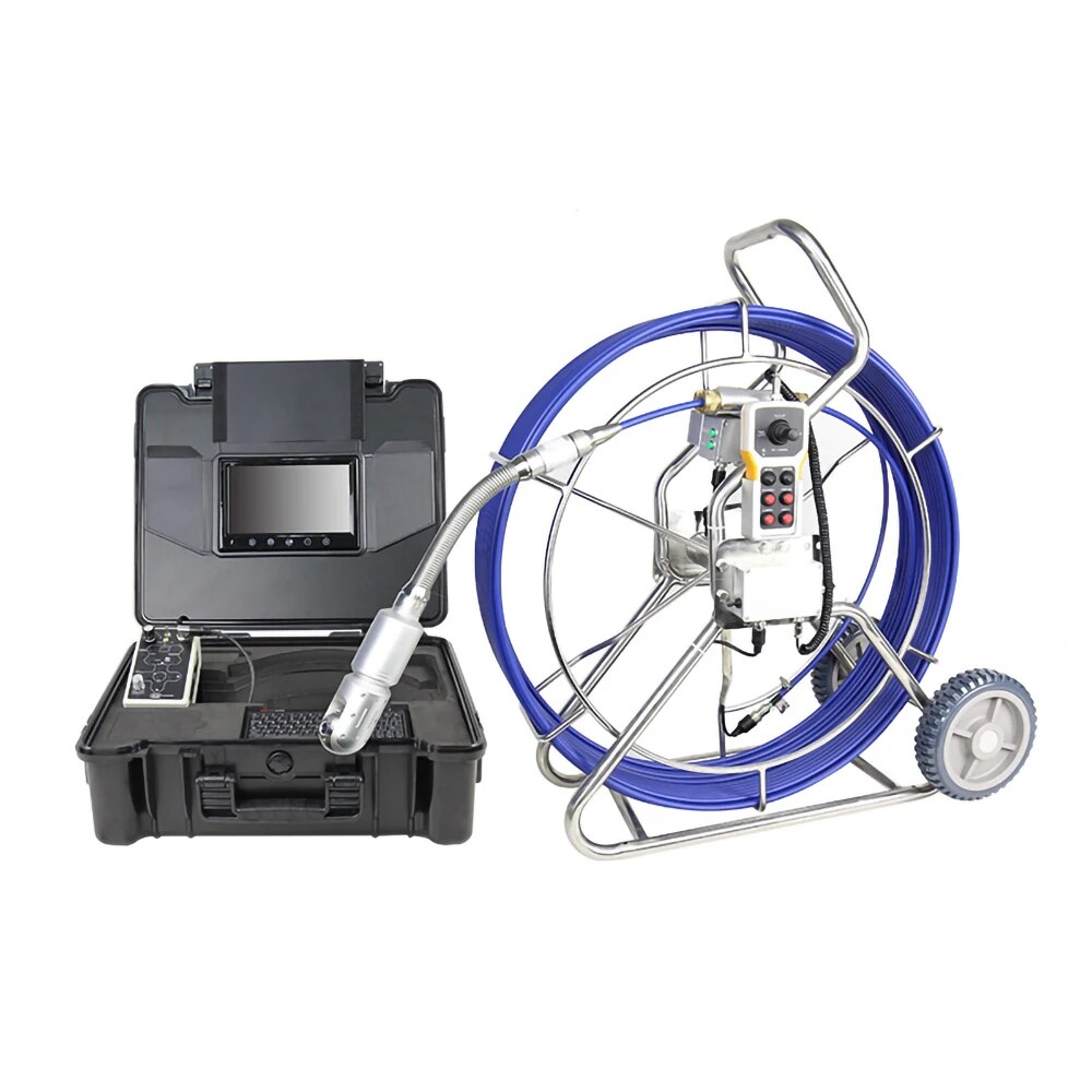 50mm Pan Tilt Rotation Camera Pipe Drain Sewer Inspection Endoscope 9" Screen DVR Keyboard Meter Counter 9mm Fiberglass Cable