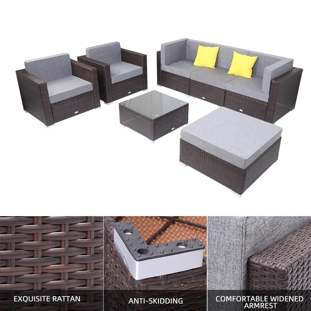 US Warehouse 7 Pieces Patio PE Wicker Rattan Corner Sofa Set Patio Furniture Set In Stock  for the outdoors and Patio