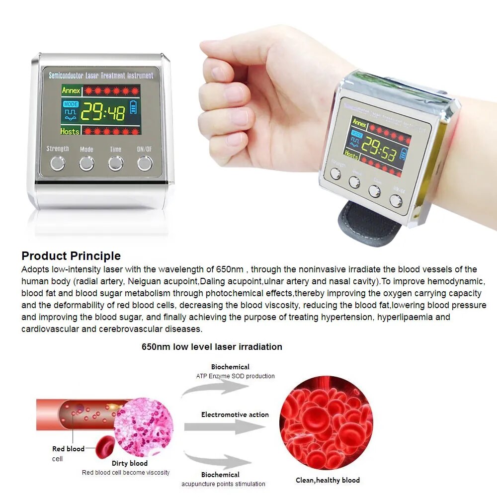 650nm Laser Therapy Wrist Low Frequency Diabetes Hypertension Cholesterol Treatment Diode LLLT Watch Laser Therapy Machine