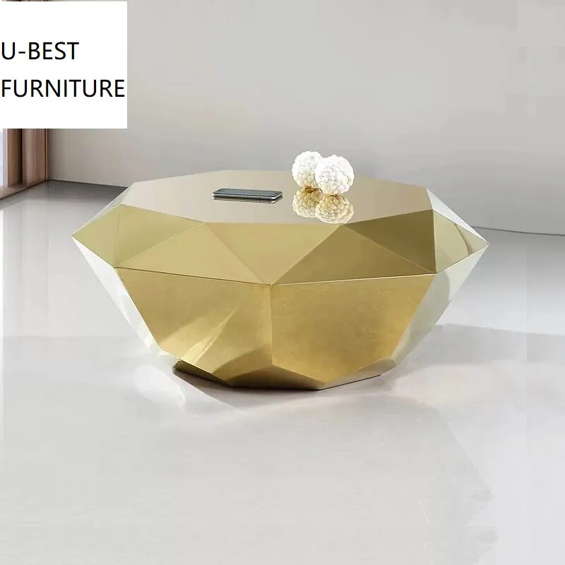 U-BEST Luxury furniture stainless steel diamond shape center coffee table ,Polygonal Metal Mirror Smooth Diamond Coffee Table