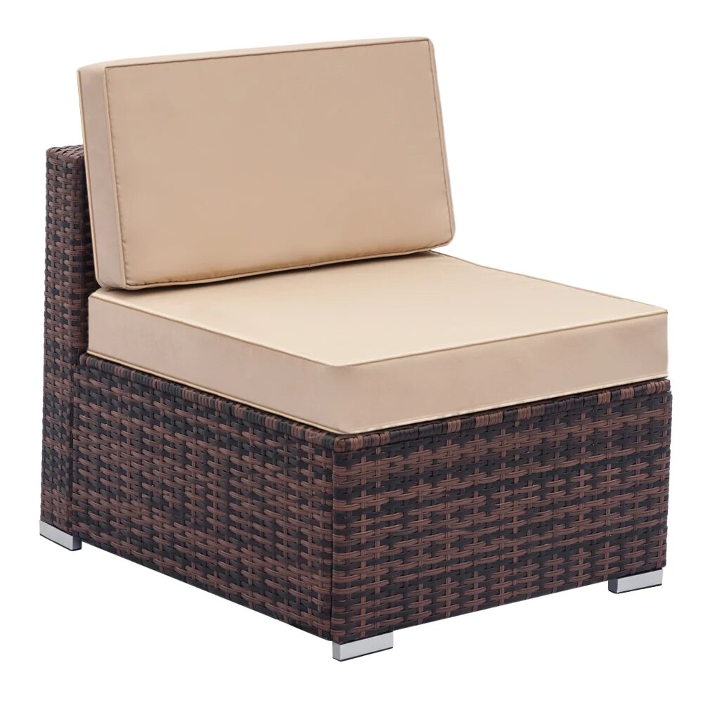 Patio Furniture Set Fully Equipped Weaving Rattan Sofa Set with 2pcs Corner Sofas & 2pcs Single Sofas & 1 pcs Coffee Table Brown
