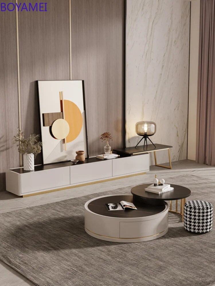 TV cabinet tea table combination modern simple Italian light luxury wind small house fashion retractable living room furniture