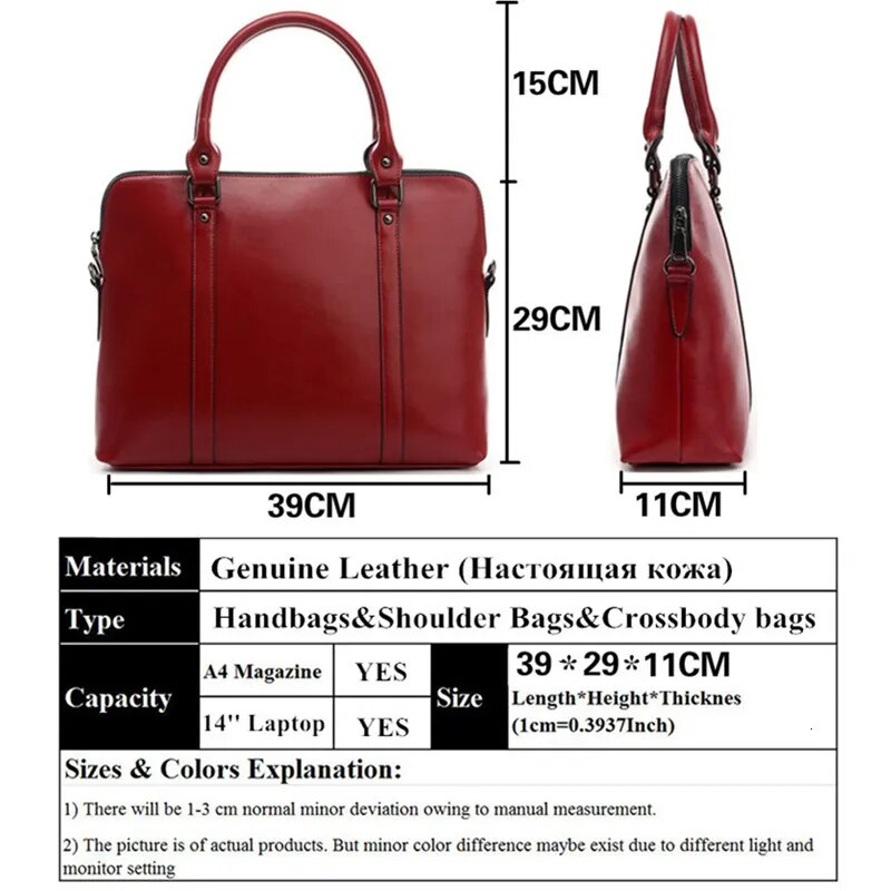New Genuine Leather Briefcase For Woman Laptop Computer Bag Women's Handbags Office Ladies Shoulder Messenger Bags Bolso Hombre