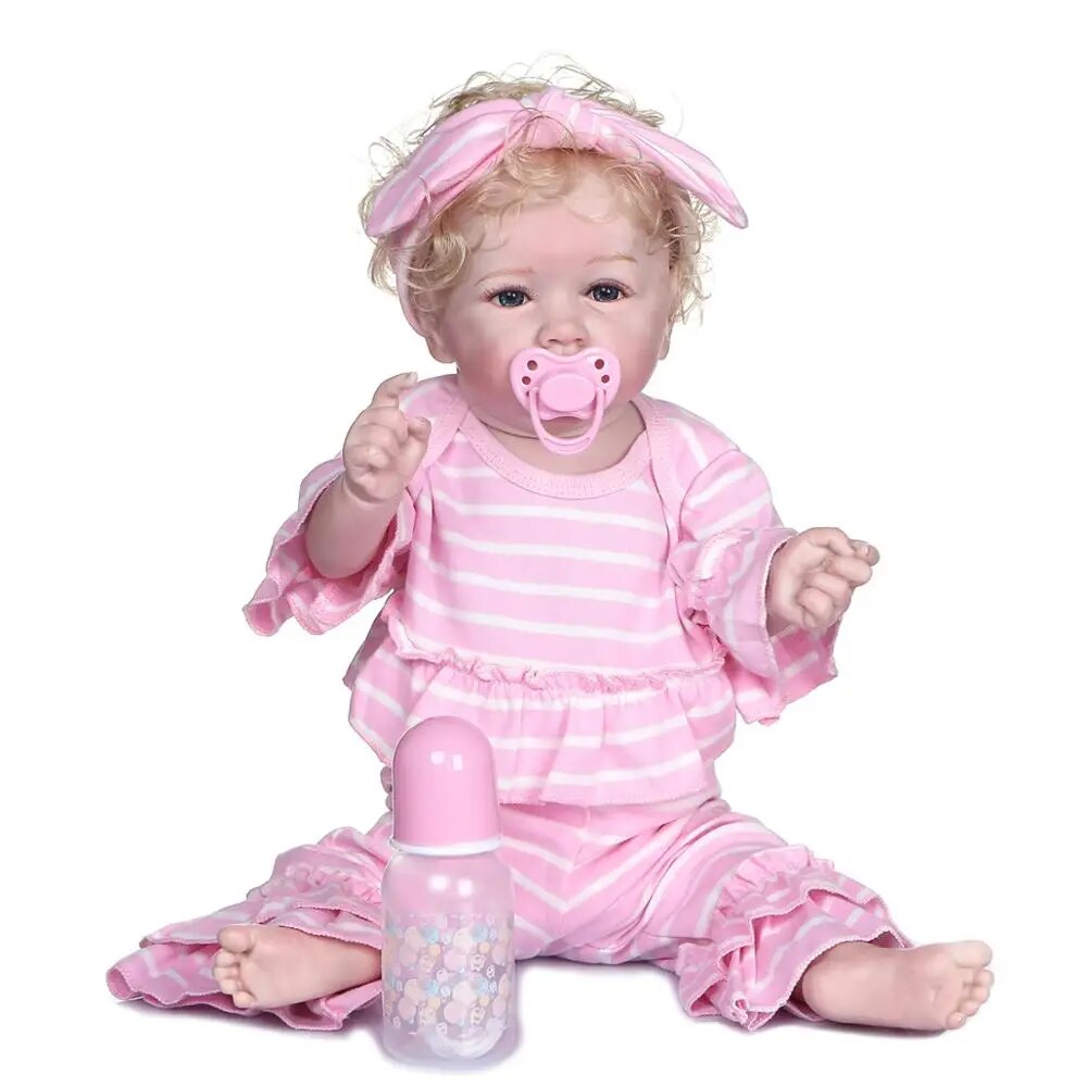 NPK 56CM  rebborn baby doll soft full body silicone100% hand-made detailed painting collectiblescan take bath