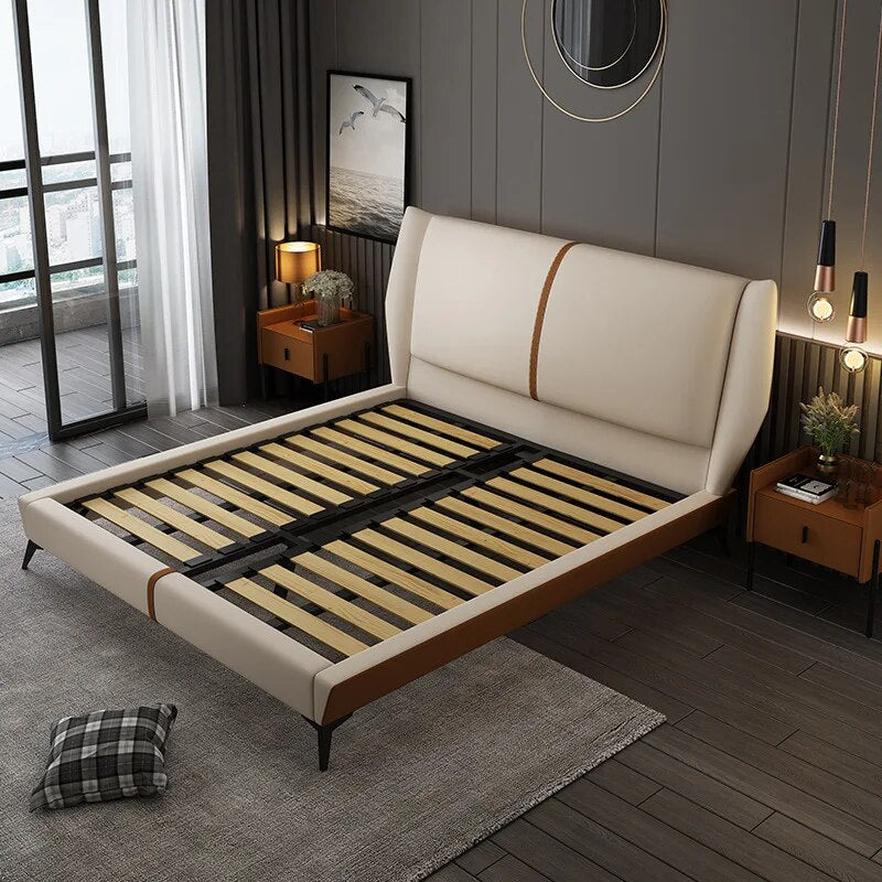 Reap North Italy Imported Full-Grain Leather Soft Furniture Master Bedroom Leather Bed Modern Minimalist Bed