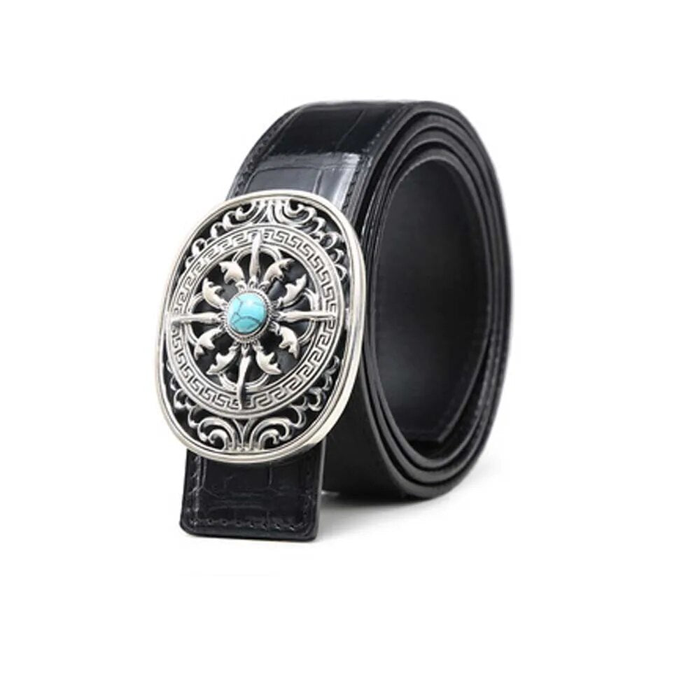 linshe  male belt  925 silver  Jade buckle  business  leisure  male crocodile  belt  men crocodile leather