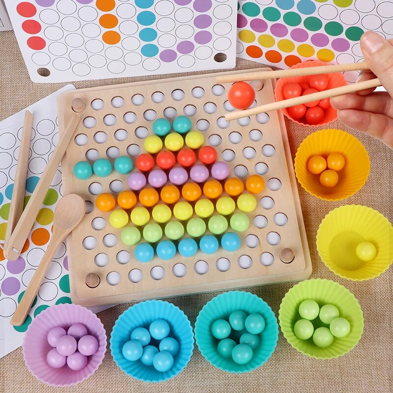 New Montessori Early Education Baby Hand Movement Training Color Cognition Bead Clipping Wooden Toys for Children Game