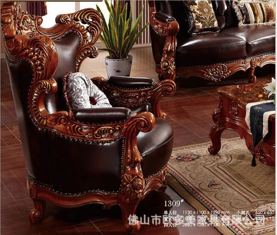 high quality  European  antique living room sofa furniture genuine leather set d1423