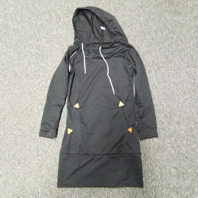 Bikoles Spring Autumn Hooded Drawstring Women's Sweatshirt Dress Fashion Solid Pocket Package Hip Ladies Mini Dresses Plus Size