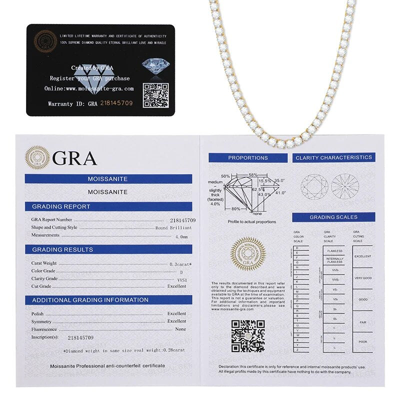 4mm 925 Sterling Silver Moissanite Diamond Tennis Chain 3 Claw Hip Hop Necklace For Men Women Jewelry 2021 Dropshipping