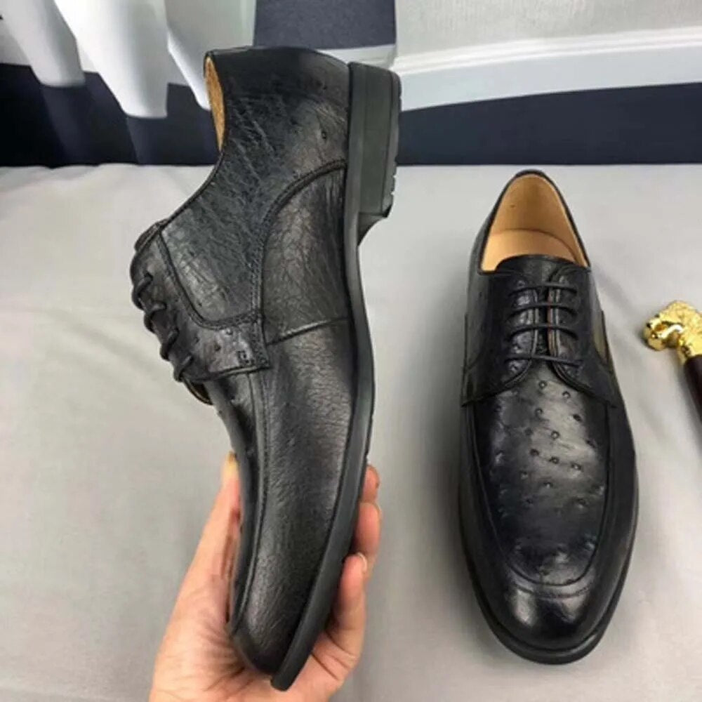 ousidun new  Ostrich leather  male  Dress shoes  business  leisure  Round head  Men's leather shoes men formal shoes