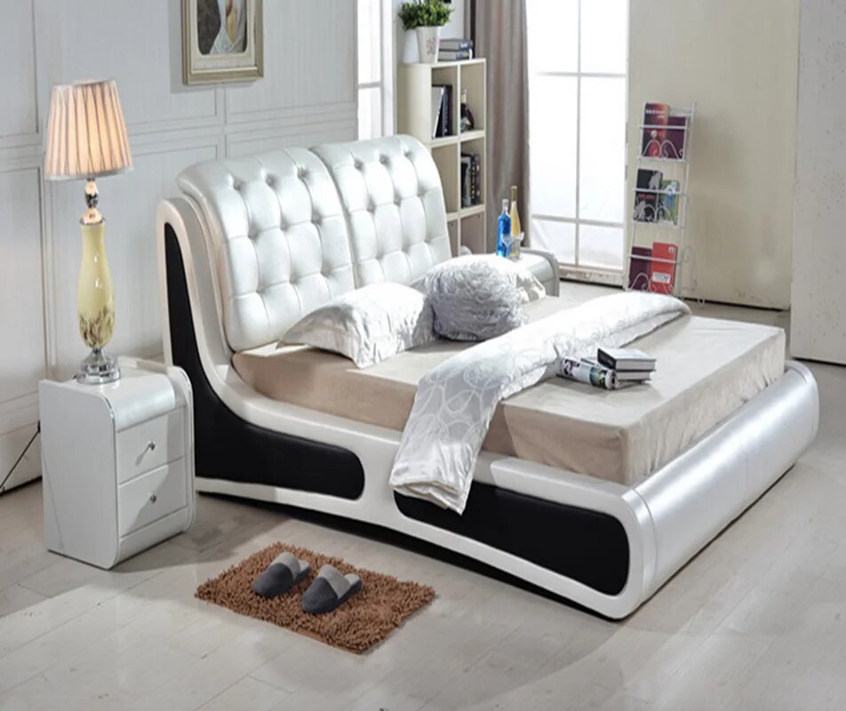 High quality factory price royal large king size Genuine leather soft bed bedroom furniture soft bed 0826