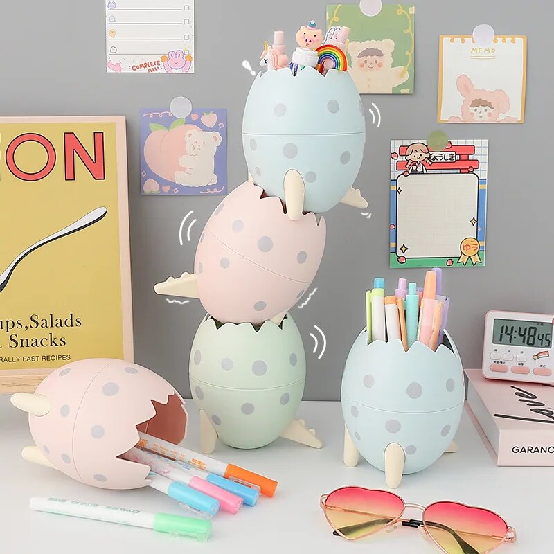 Kawaii dinosaur egg pen holder large capacity cute cartoon desktop stationery storage box office multi-function pen holder