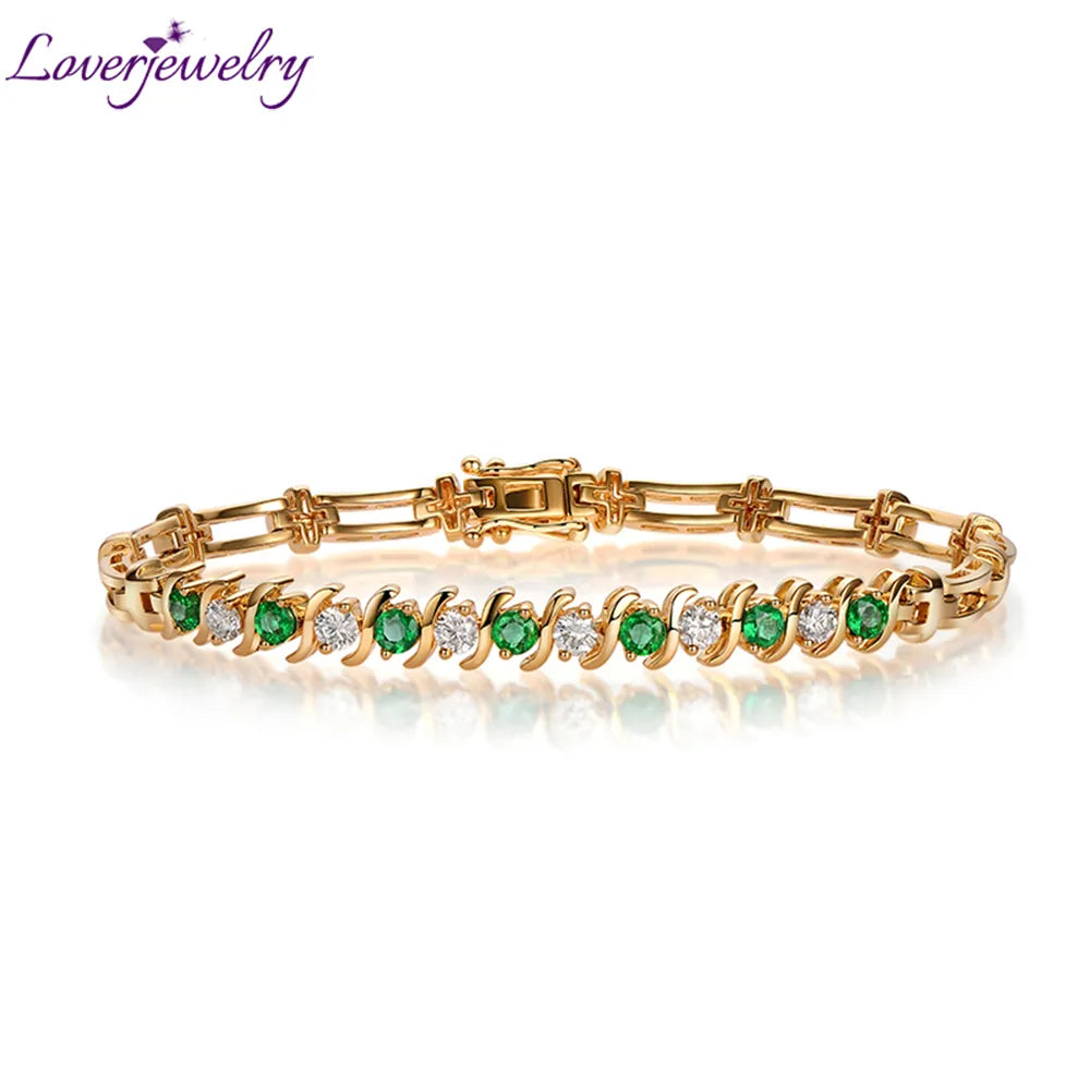 LOVERJEWELRY Emeralds Diamonds Bracelet Gold 14K Yellow DIY Gemstones Natural Green Emerald Diamond Bracelet For Women Luxury