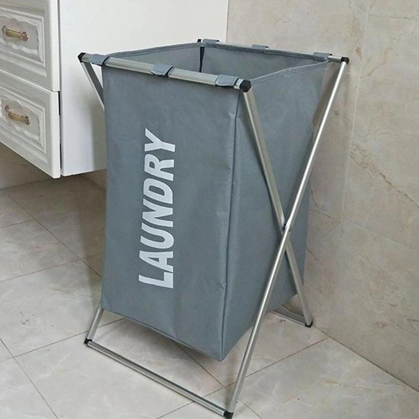 Laundry Hamper Sorter Aluminum  Basket with 3 Section, Thick Cotton & Linen, Mesh Bundle Pocket with Handles Collapsible